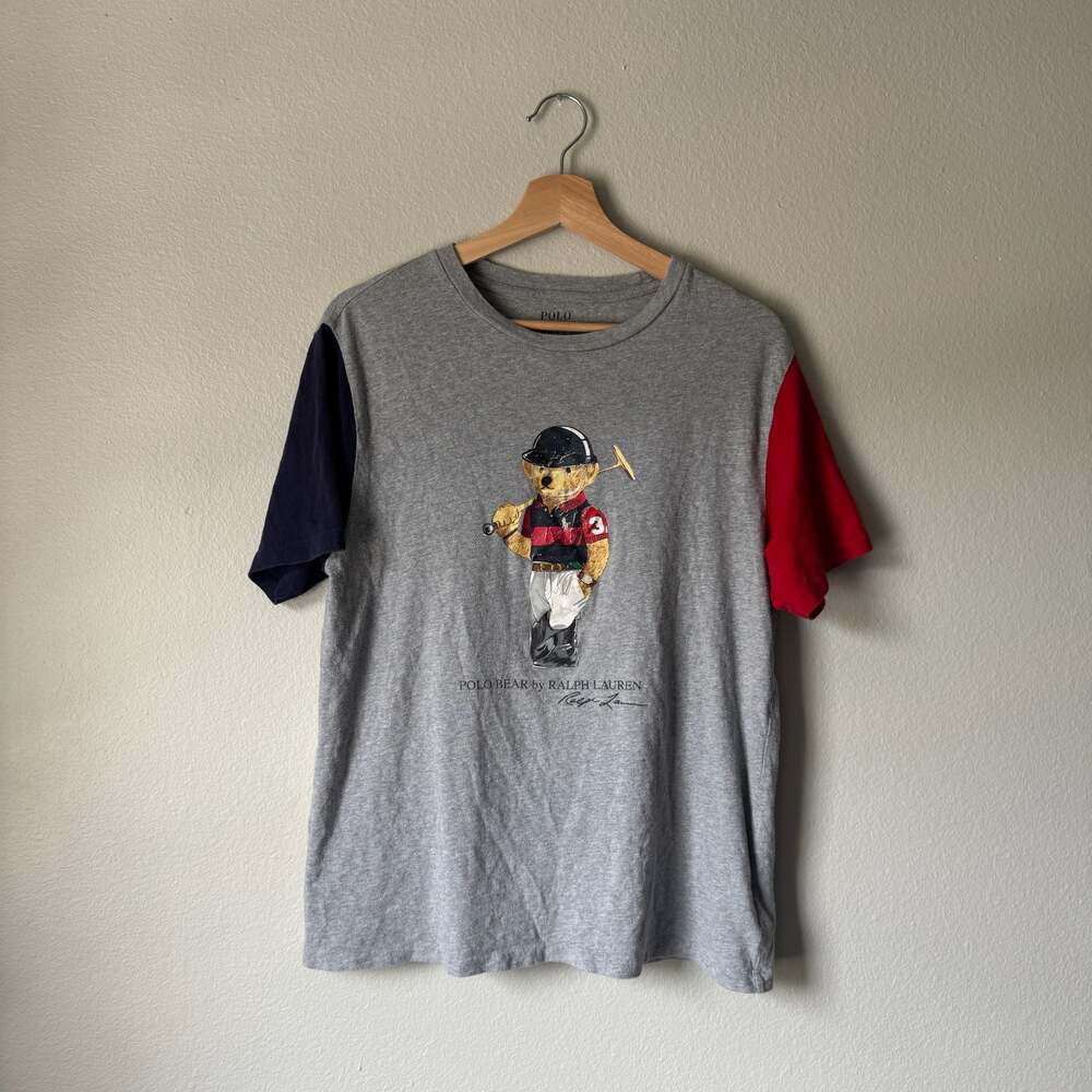 Polo Ralph Lauren Polo Bear Colorblock T Shirt Youth XL 18-20 Gray Red Navy
